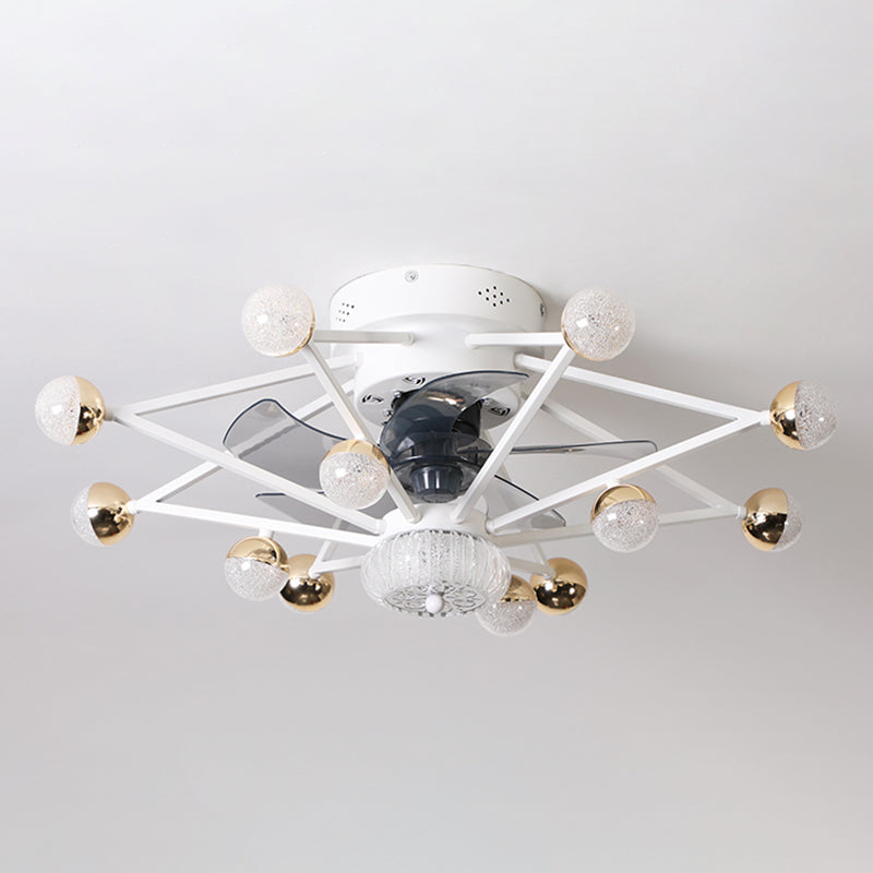 5-Blade Star Living Room Fan Lamp Metal Nordic LED Semi Flush Ceiling Light with Remote, 28.5" Wide