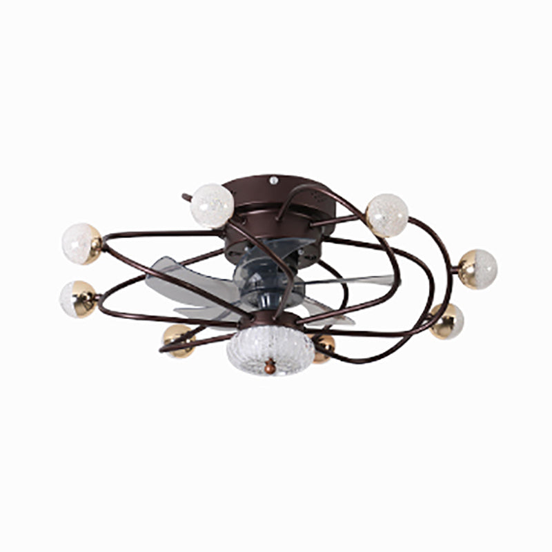 27,5 "W 5 Blades Nordic LED Semi Flush Light Ball Cage Fernbedienung Hanging Lüfter Licht mit Metallschatten