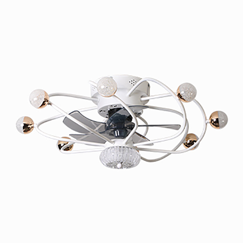 27,5 "W 5 Blades Nordic LED Semi Flush Light Ball Cage Fernbedienung Hanging Lüfter Licht mit Metallschatten