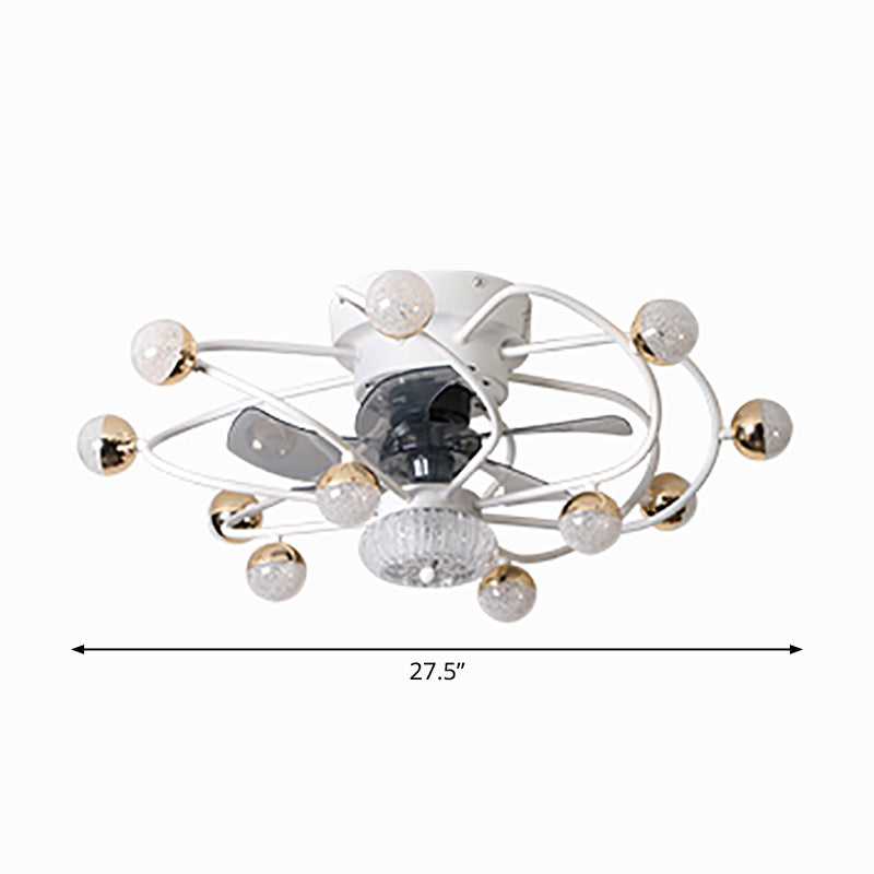 27,5 "W 5 Blades Nordic LED Semi Flush Light Ball Cage Fernbedienung Hanging Lüfter Licht mit Metallschatten