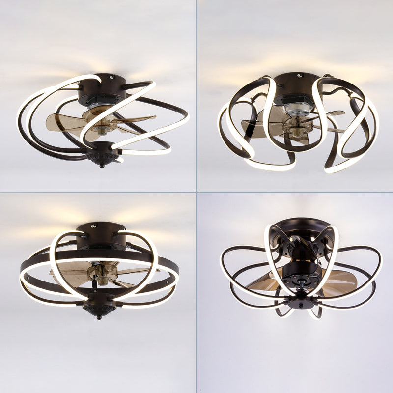 Minimalistische Käfig Deckenlüfter Leichtes Acryl -Esszimmer LED SEMI Flush Mount mit Fernbedienung