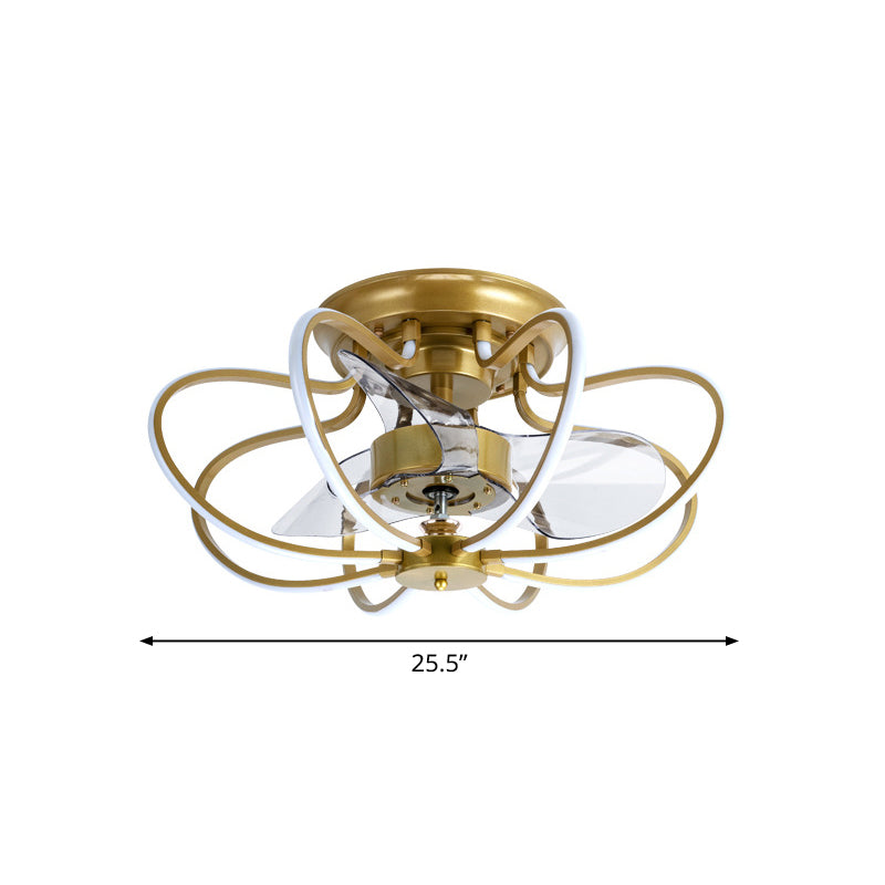 Minimalistische Käfig Deckenlüfter Leichtes Acryl -Esszimmer LED SEMI Flush Mount mit Fernbedienung