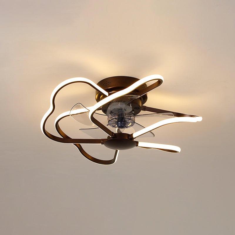 Metallblume halb Flush Deckenleuchte Moderne Fernbedienung 5-Blade-LED-Lüfterlampe