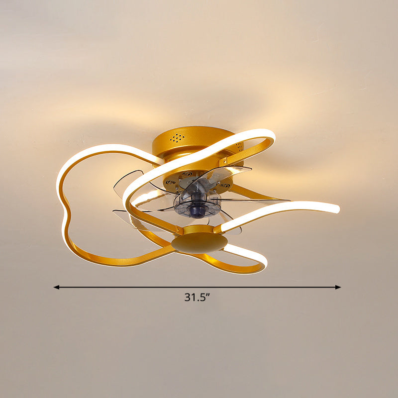 Metallblume halb Flush Deckenleuchte Moderne Fernbedienung 5-Blade-LED-Lüfterlampe