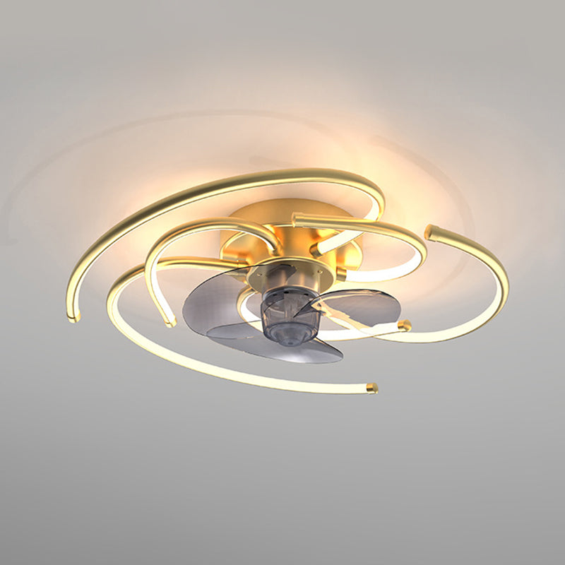 3 Klingen runde LED -Deckenventilator leichte minimalistische Metallschlafzimmer Halbflush -Halterung mit Fernbedienung