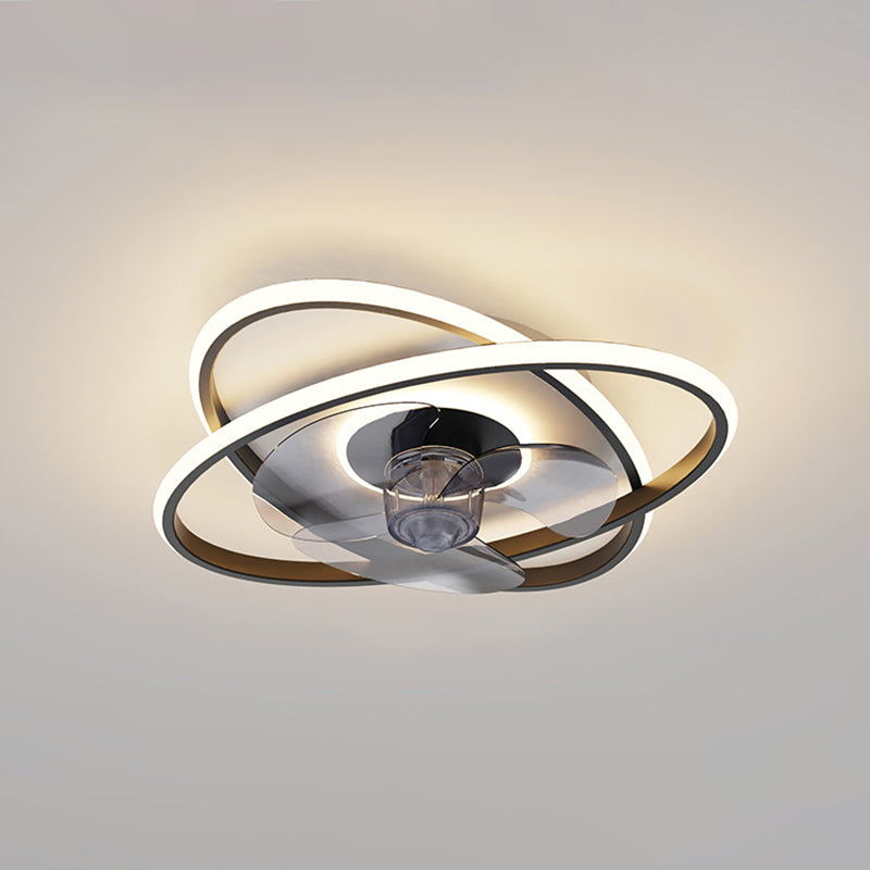 3 Klingen runde LED -Deckenventilator leichte minimalistische Metallschlafzimmer Halbflush -Halterung mit Fernbedienung