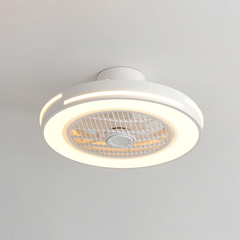 3 Klingen runde LED -Deckenventilator leichte minimalistische Metallschlafzimmer Halbflush -Halterung mit Fernbedienung