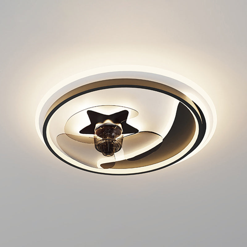3 Klingen runde LED -Deckenventilator leichte minimalistische Metallschlafzimmer Halbflush -Halterung mit Fernbedienung