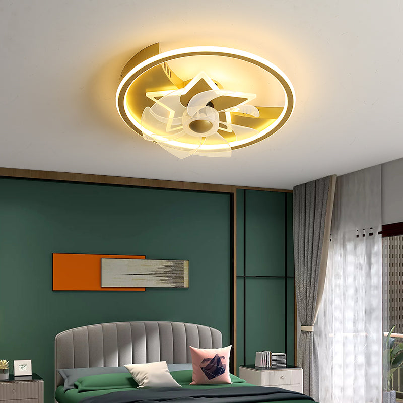Gold Circular LED Semi Flush Mount Einfachheit Acryl Fernbedienungs Deckenlüfter Beleuchtung