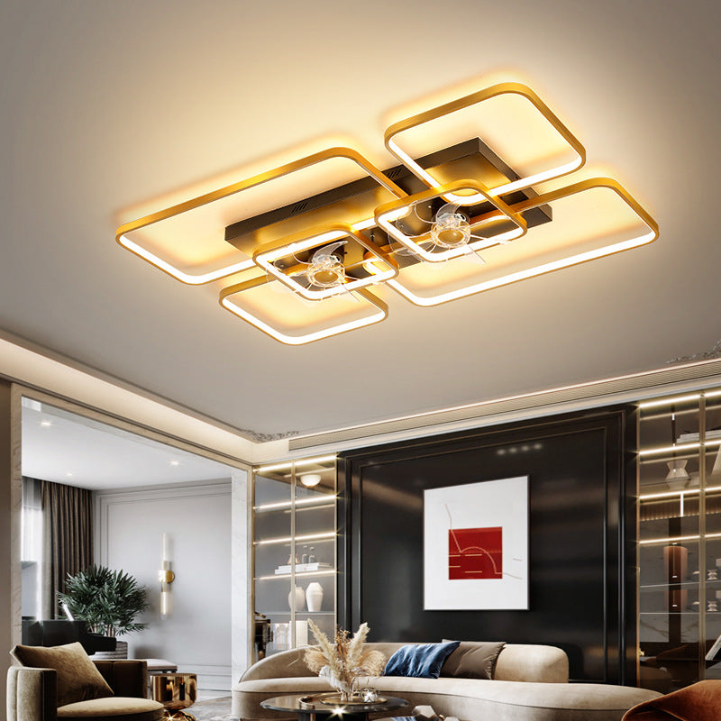 Fernbedienungssteuerung Rechteckige Deckenventilator Lampe zeitgenössische Acryl-Wohnzimmer-LED-LED-LED-Licht mit 7-Blatt