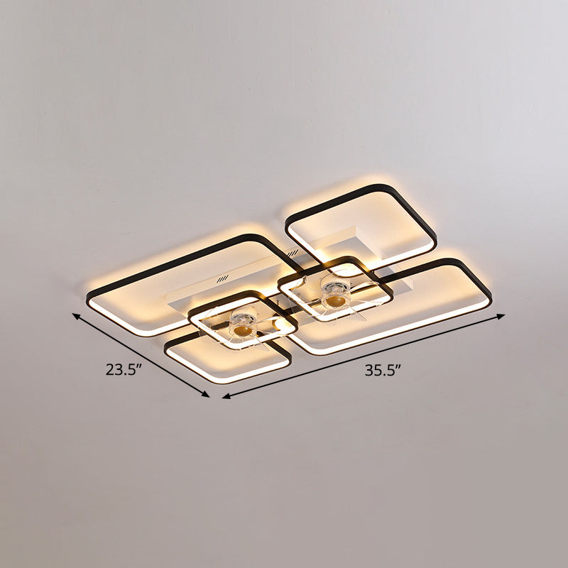 Fernbedienungssteuerung Rechteckige Deckenventilator Lampe zeitgenössische Acryl-Wohnzimmer-LED-LED-LED-Licht mit 7-Blatt