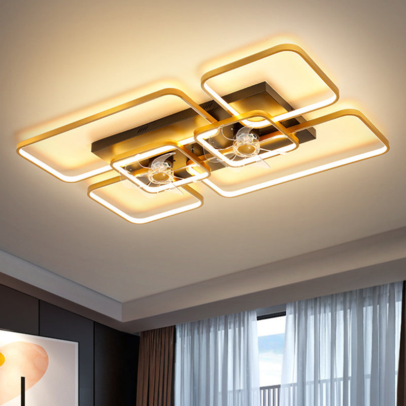 Fernbedienungssteuerung Rechteckige Deckenventilator Lampe zeitgenössische Acryl-Wohnzimmer-LED-LED-LED-Licht mit 7-Blatt