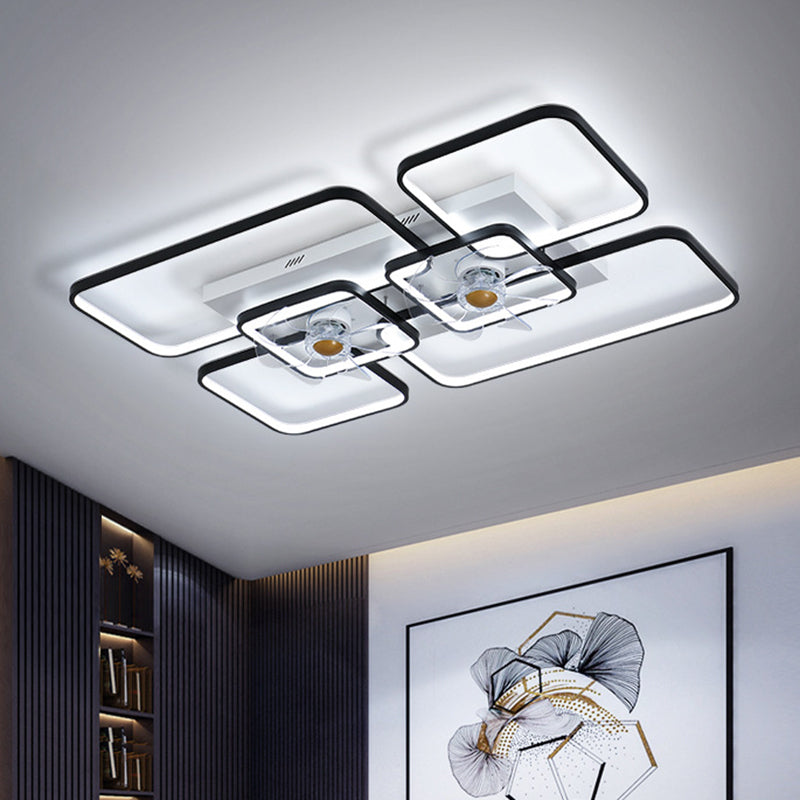 Fernbedienungssteuerung Rechteckige Deckenventilator Lampe zeitgenössische Acryl-Wohnzimmer-LED-LED-LED-Licht mit 7-Blatt