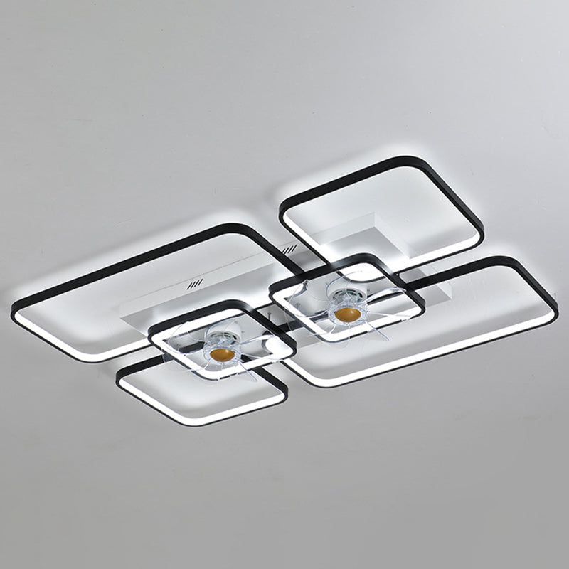 Fernbedienungssteuerung Rechteckige Deckenventilator Lampe zeitgenössische Acryl-Wohnzimmer-LED-LED-LED-Licht mit 7-Blatt