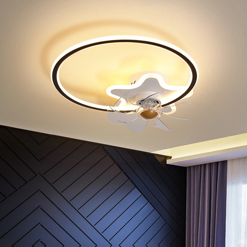 Anello e stella a 7 lame Illuminazione per ventola del soffitto Acrilico Nordic Acrilico LED Monte semi-flush con telecomando