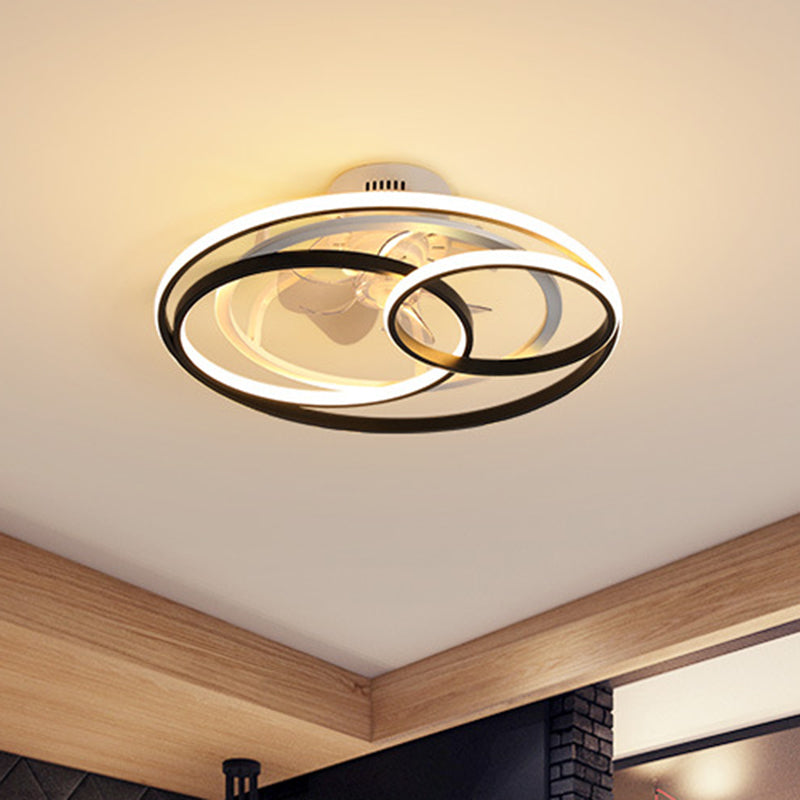 Schwarz-Weiß-Schleifen halb Flush Light Minimalist Acryl 7-Blade-LED-Deckenlüftungslampe mit Fernbedienung