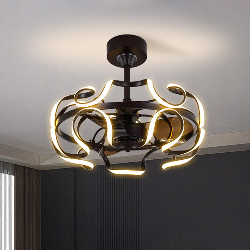 25.5 "brede naadloze rondingen hangende ventilatorlicht moderne metalen woonkamer led semi -spoeling mount met afstandsbediening