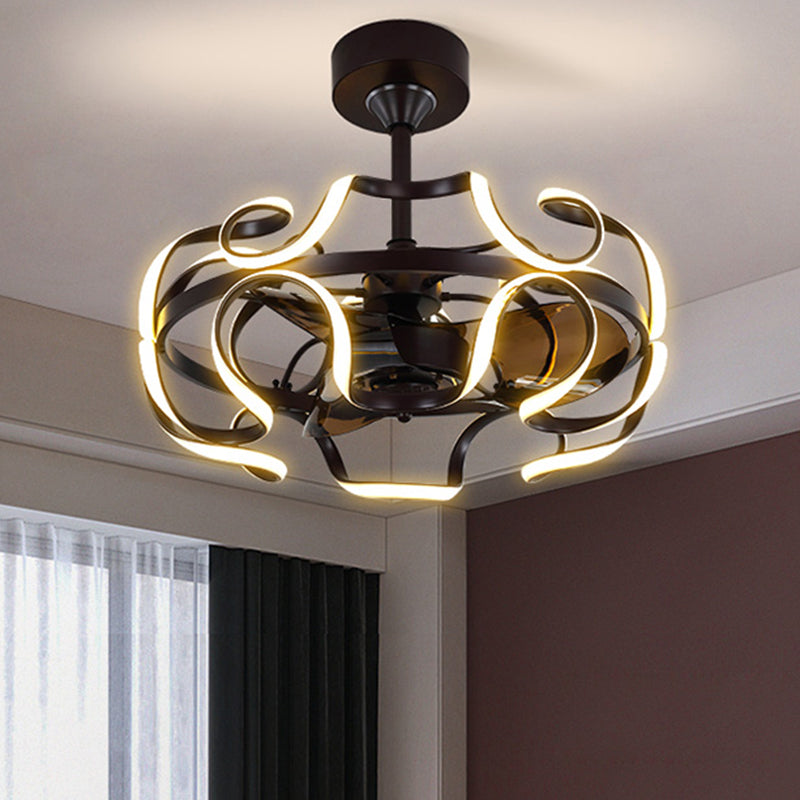 25.5 "brede naadloze rondingen hangende ventilatorlicht moderne metalen woonkamer led semi -spoeling mount met afstandsbediening