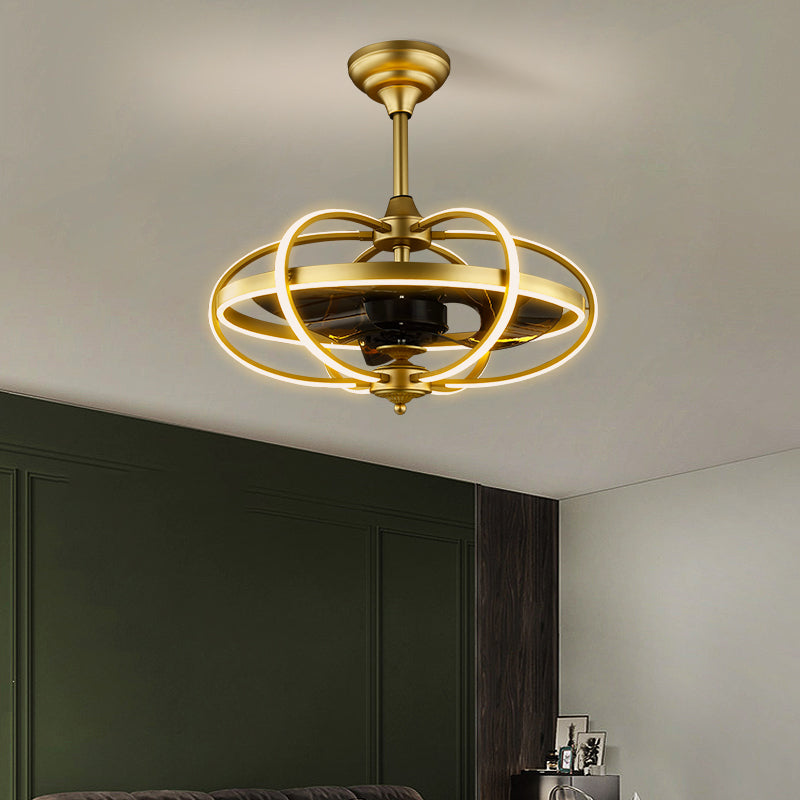 25.5 "brede naadloze rondingen hangende ventilatorlicht moderne metalen woonkamer led semi -spoeling mount met afstandsbediening