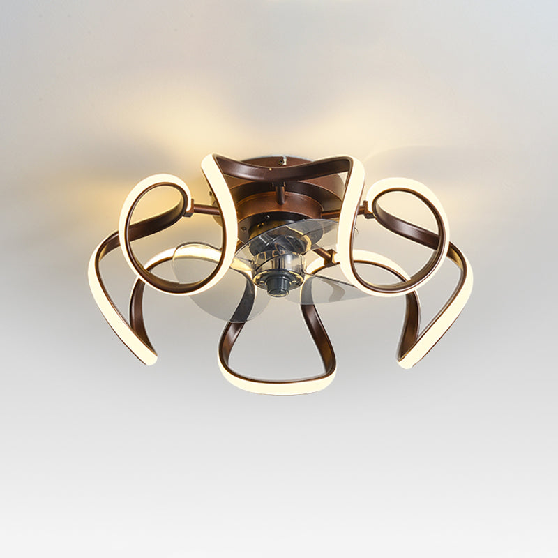 Metal Twist 7 Blades Deckenlüfter Lampe Einfacher Stil 19,5 "breites LED -Halbflush -Leuchte mit Fernbedienung