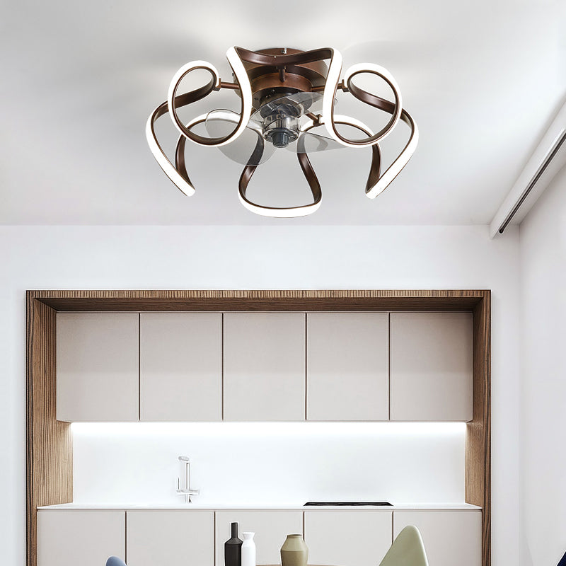 Metal Twist 7 Blades Deckenlüfter Lampe Einfacher Stil 19,5 "breites LED -Halbflush -Leuchte mit Fernbedienung