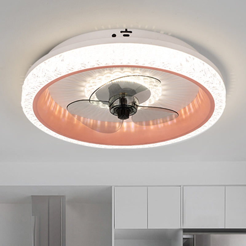 19,5 "breit runde LED-Semi-Flush-Leicht-Makryl-Esszimmer 3-Blatt Deckenventilator, Fernbedienung
