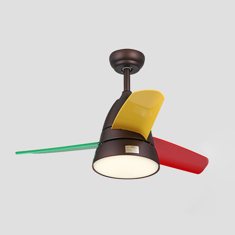 Makkaronstil konisch hängende Lüfter Leuchtmetall Kinderzimmer 26 "breites LED -Halbflush -Deckenlicht, 3 Klingen