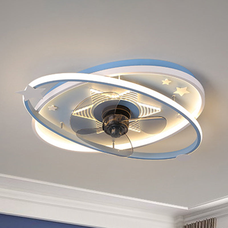 Fernbedienung Oval Child Room Halbflush Mount Light Metal 21,5 "breit LED Minimalistische Deckenlüftungslampe, 3 Klingen