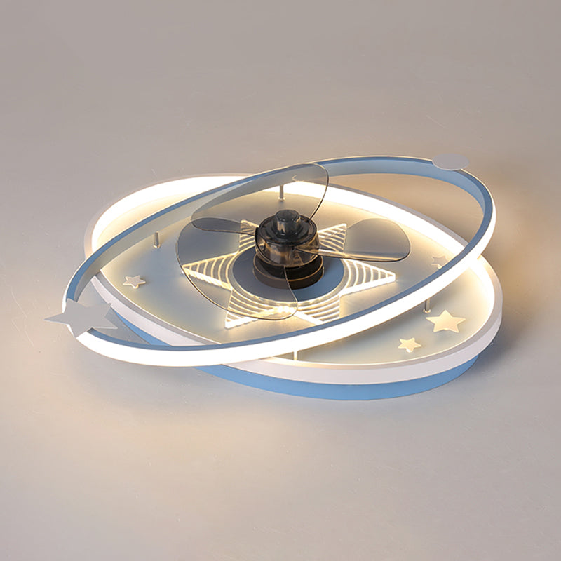 Fernbedienung Oval Child Room Halbflush Mount Light Metal 21,5 "breit LED Minimalistische Deckenlüftungslampe, 3 Klingen