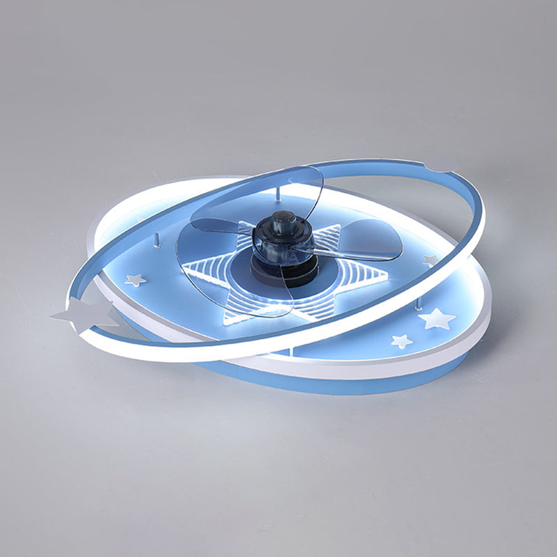 Fernbedienung Oval Child Room Halbflush Mount Light Metal 21,5 "breit LED Minimalistische Deckenlüftungslampe, 3 Klingen