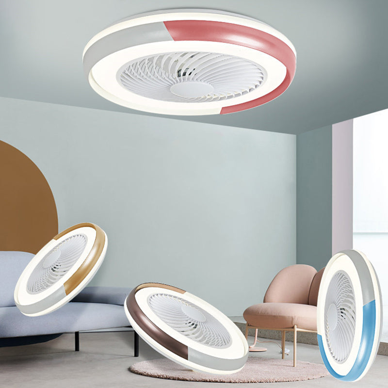 19,5 "breite Macaron Runde 5 Klingen Deckenventilator Lampe Acryl Kinder Schlafzimmer LED Semi Flush Light, Fernbedienung