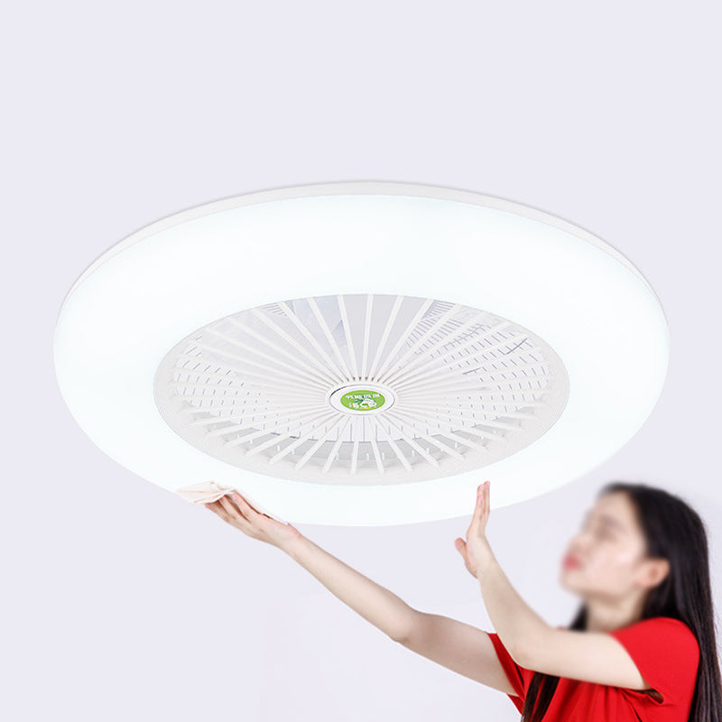 5 Klingen runde Schlafzimmer Deckenventilator Leuchtmetall Nordic LED Semi Flush Mount Lampe mit Fernbedienung, 19,5 "breit