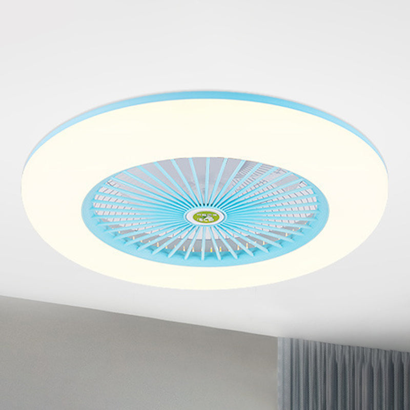 5 Klingen runde Schlafzimmer Deckenventilator Leuchtmetall Nordic LED Semi Flush Mount Lampe mit Fernbedienung, 19,5 "breit