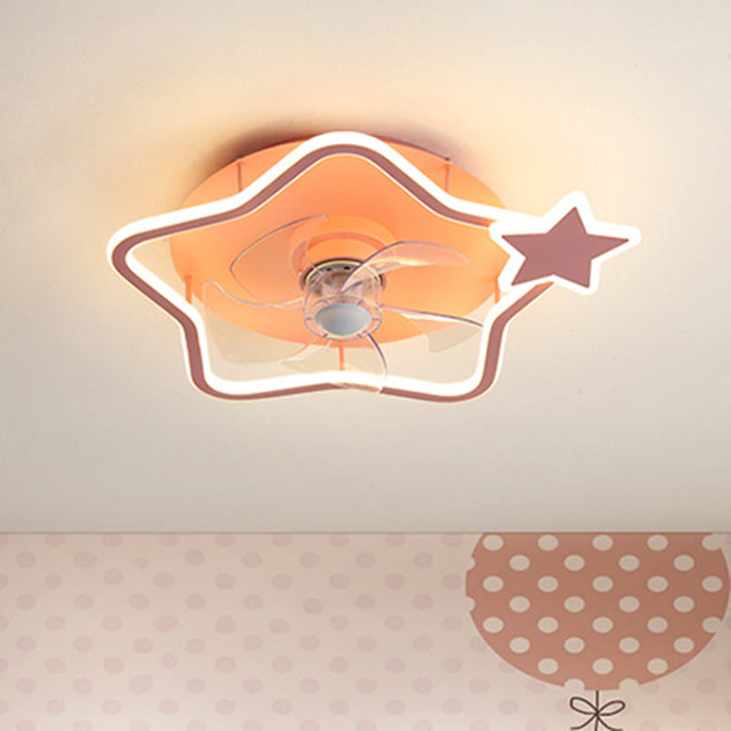 Loop Shaped Aluminum Fan Lighting Cartoon Pink Semi Flush Mounted Ceiling LED Light with Remote Control