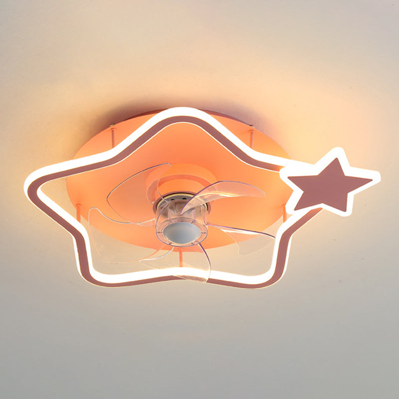 Loop Shaped Aluminum Fan Lighting Cartoon Pink Semi Flush Mounted Ceiling LED Light with Remote Control