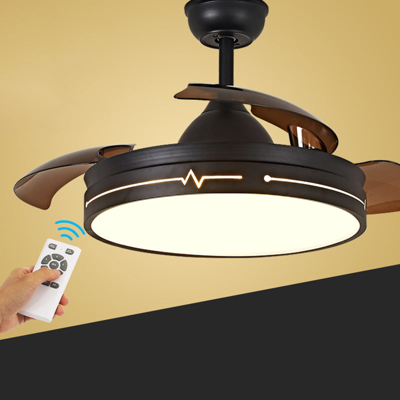 Fernbedienung Runde 3-Blatt-Anhänger-Lüfterlampe Nordic Metall Esszimmer LED SEMI BUSH MOUNT-Deckenleuchte
