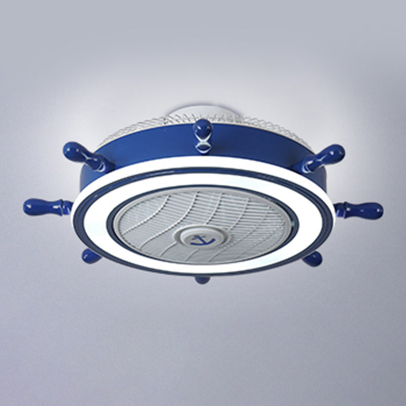 Navy Blue Rudder Lüfter Leuchte Leuchte Childrens Metall Fernbedienung LED Semi Flush Deckenleuchte mit 7 Klingen, 23,5 "W.