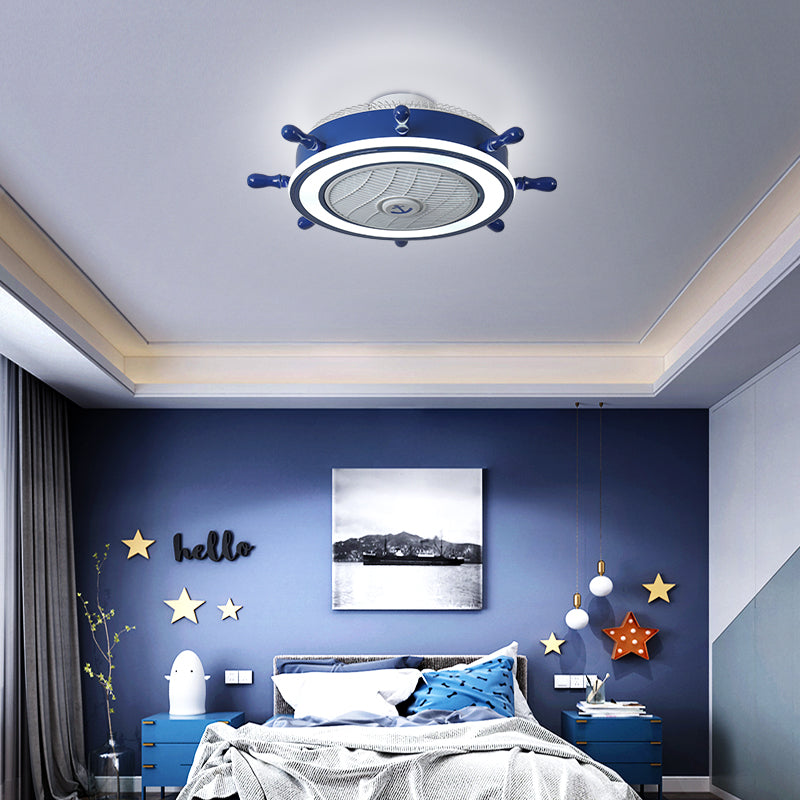 Navy Blue Rudder Lüfter Leuchte Leuchte Childrens Metall Fernbedienung LED Semi Flush Deckenleuchte mit 7 Klingen, 23,5 "W.