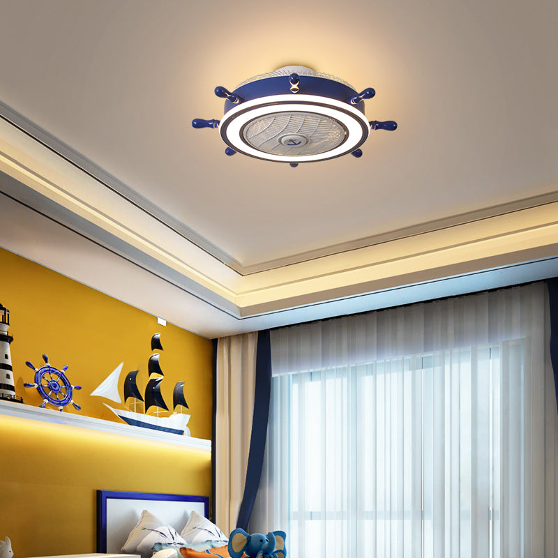 Navy Blue Rudder Lüfter Leuchte Leuchte Childrens Metall Fernbedienung LED Semi Flush Deckenleuchte mit 7 Klingen, 23,5 "W.