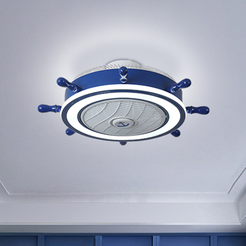 Navy Blue Rudder Lüfter Leuchte Leuchte Childrens Metall Fernbedienung LED Semi Flush Deckenleuchte mit 7 Klingen, 23,5 "W.