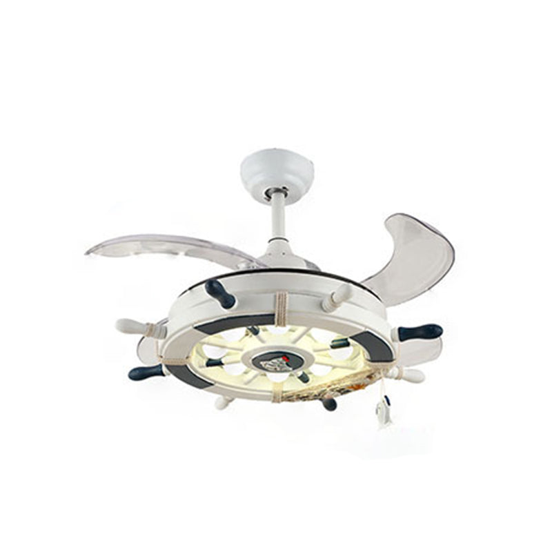 Weißer Ruder 4-Blade-Anhänger Lüfter Licht Kinderstil Metal LED Semi Flush Mount Lampe mit Fernbedienung, 42 Zoll breit