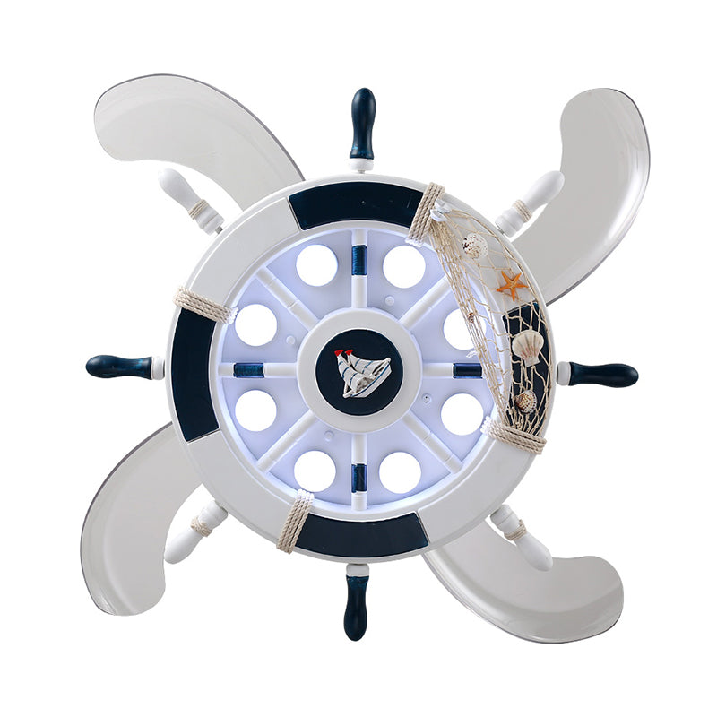 Weißer Ruder 4-Blade-Anhänger Lüfter Licht Kinderstil Metal LED Semi Flush Mount Lampe mit Fernbedienung, 42 Zoll breit