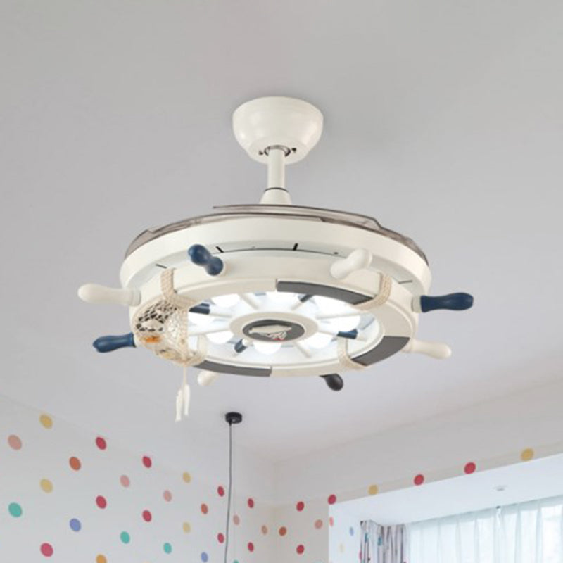 Weißer Ruder 4-Blade-Anhänger Lüfter Licht Kinderstil Metal LED Semi Flush Mount Lampe mit Fernbedienung, 42 Zoll breit