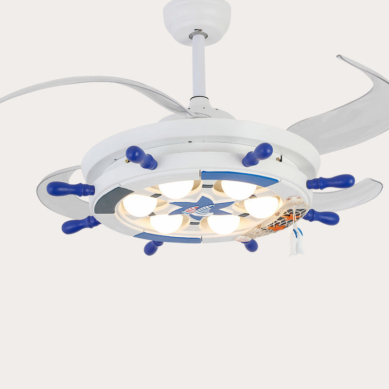 42 "breit kreatives Ruder Semi Flush Leuchte Metallkinder Raum 4 Klingen LED Hanging Lüfter Licht in Weiß