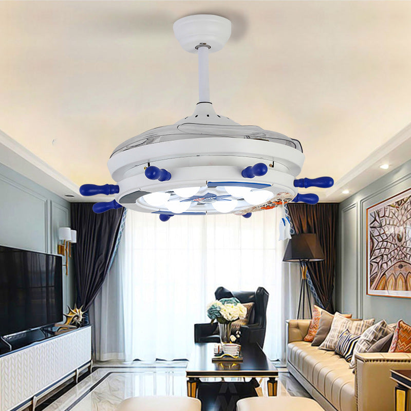 42 "breit kreatives Ruder Semi Flush Leuchte Metallkinder Raum 4 Klingen LED Hanging Lüfter Licht in Weiß