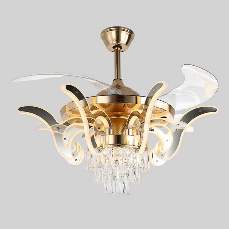 42 "breit gebogener Arm LED Semi Flush Kralsleuchter moderner Luxus-Metall-Wohnzimmer-Deckenlampe mit 3-Blatt und Fernbedienung