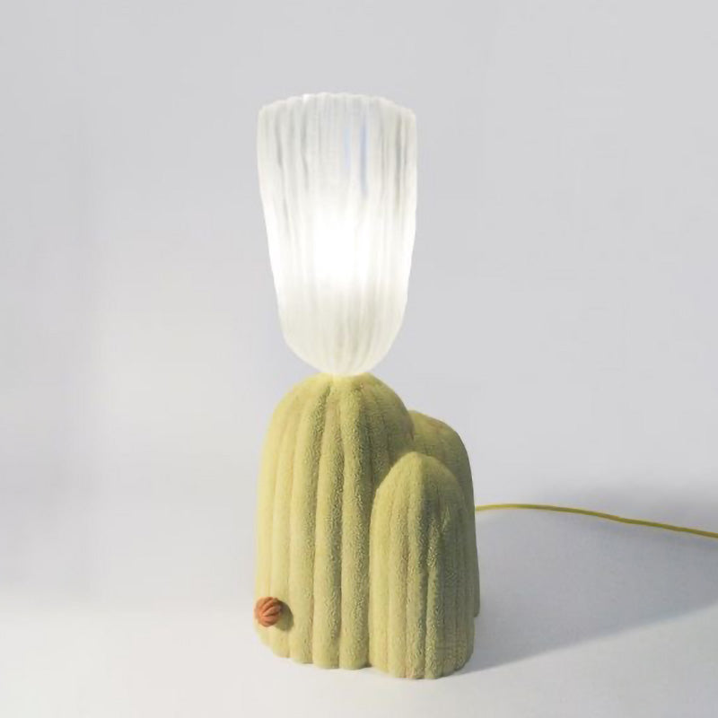 Lampada da tavolo in cactus in resina artistica a 1 luci a 1 luci con tonalità in vetro a coste floreali