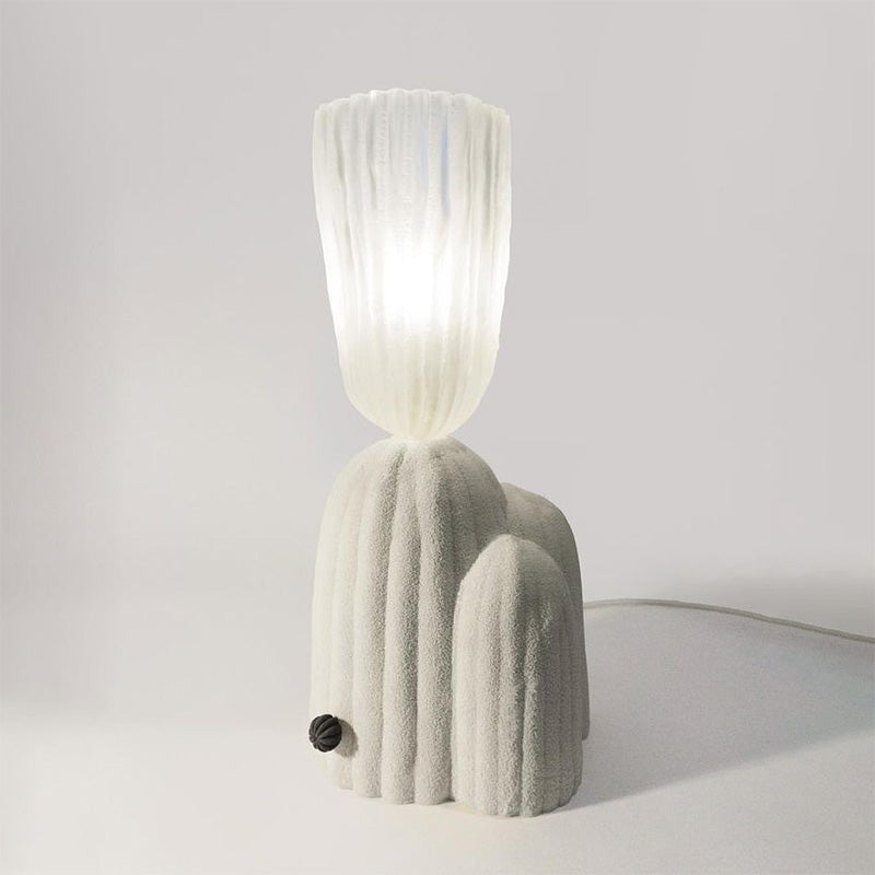Lampada da tavolo in cactus in resina artistica a 1 luci a 1 luci con tonalità in vetro a coste floreali
