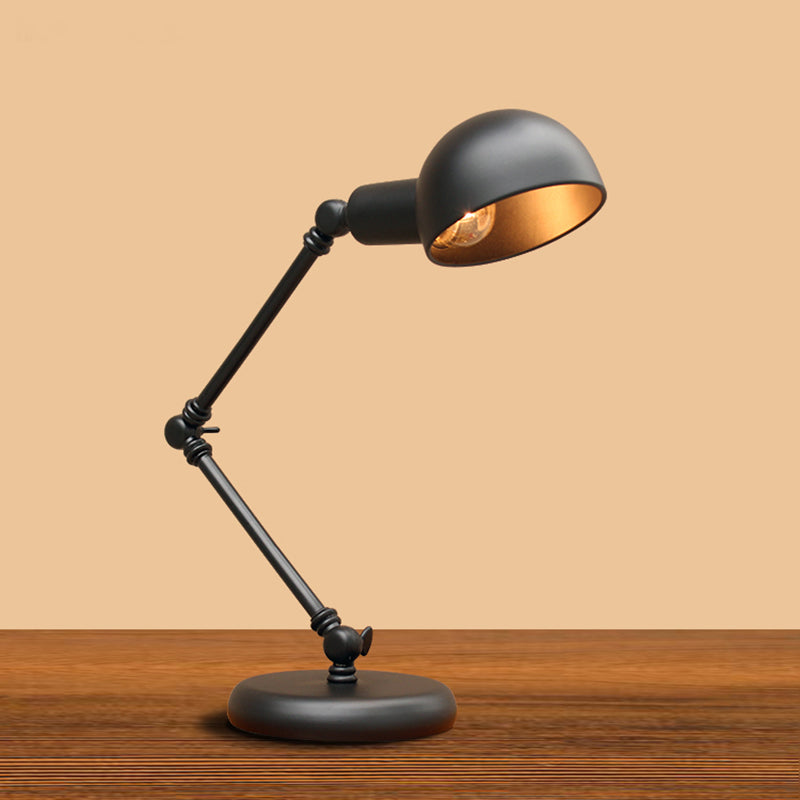 Metal 3-Joint Swing Arm Task Light Industrial 1 Bulb Bedroom Table Lamp with Shade in Black