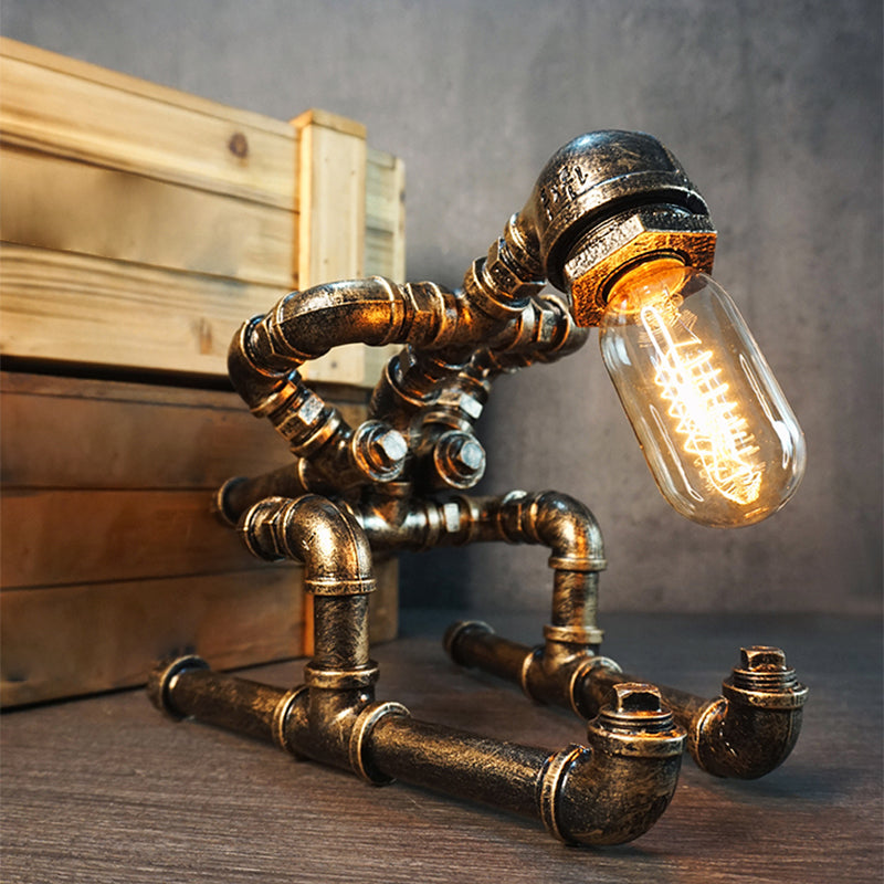 Lámpara de arte nocturno de tubería de hierro forjado Industrial 1 bombilla Luz de la habitación de la habitación de los niños en bronce